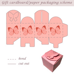 3D butterfly shaped gift paper or cardboard packaging scheme box for presents and events, laser cut