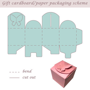 3D butterfly shaped gift paper or cardboard packaging scheme box for presents and events, laser cut