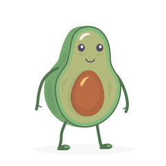 Kawaii green avocado. Food. Fruit on a white background. Vector illustration. Cute Isolated