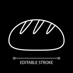 Bread white linear icon for dark theme. Bun loaf. Homemade baked goods. Bakery food. Thin line customizable illustration. Isolated vector contour symbol for night mode. Editable stroke
