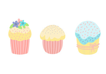  Easter cake set.Design for Easter,Birthday, holidays.Vector flat illustration