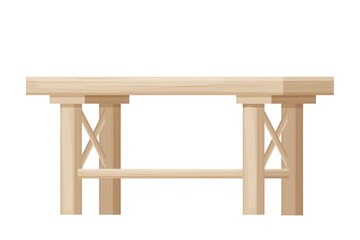 Wood table, desk in cartoon style in light colours with decorations isolated on white background, elegant, vintage furniture. Interior element, household item. Detailed, textured.