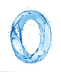Latin letter O made of water splashes, isolated on a white background