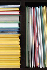 Stacks of books on the shelf