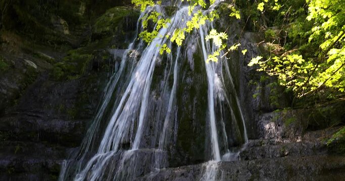 Spring in Gorg De L Olla waterfall in La Garrotxa, Girona, Spain