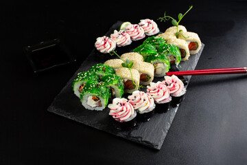 japanese sushi food. Maki ands rolls with tuna.