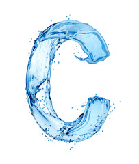 Latin letter C made of water splashes, isolated on a white background