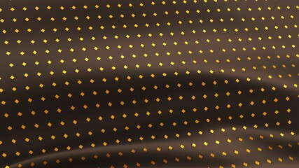 Black silk with golden rhombus pattern. Beautifully laid fabric. Elegant fabric horizontal background. High resolution.