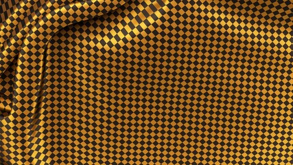 Black silk with golden chess pattern. Beautifully laid fabric. Elegant fabric horizontal background. High resolution.