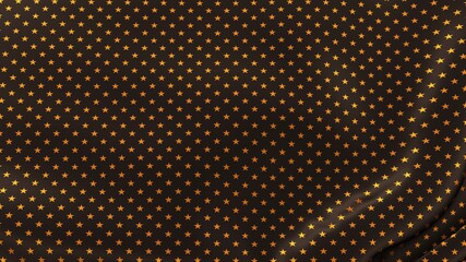 Black silk with golden stars pattern. Beautifully laid fabric. Elegant fabric horizontal background. High resolution.