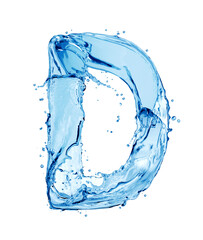 Latin letter D made of water splashes, isolated on a white background - obrazy, fototapety, plakaty