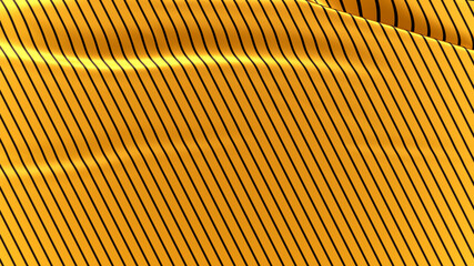 Golden silk with black stripes pattern. Beautifully laid fabric. Elegant fabric horizontal background. High resolution.