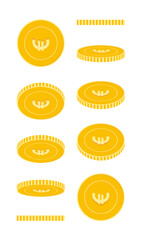 European Union Euro coins set, animation ready. EUR yellow coins rotation. Europe metal money in dif