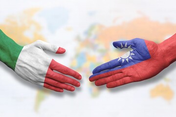 Italy and Taiwan - Flag handshake symbolizing partnership and cooperation