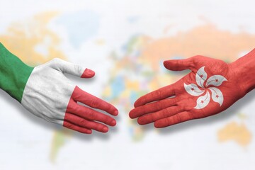 Italy and Hong Kong - Flag handshake symbolizing partnership and cooperation