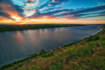 sunset over the river