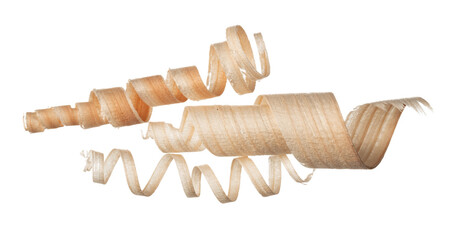 Spiral wooden shaving isolated on white background
