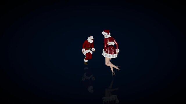 Santa Claus And Misses Santa Dancing Swing, Seamless Loop, Luma Matte