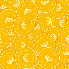 European Union Euro coins seamless pattern. Valuable scattered EUR coins. Big win or success concept