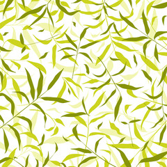 Floral vector background with leaves, plants, grass. Silhouette of abstract natural elements. Green plant print for holiday poster, greeting card, cover, banner, invitation. Trendy design.