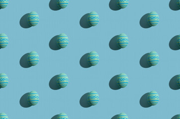 Easter seamless pattern. Festive banner. Holiday art. Abstract background. Green eggs with blue...