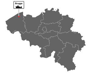 Landkarte von Belgien mit Orstsschild Brugge