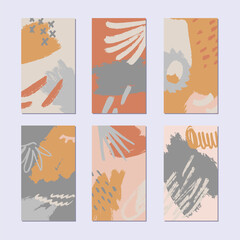 Set of abstract story backgrounds. Hand drawn natural pattern in trendy style. Vector illustration.
