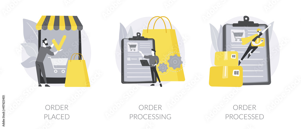 Canvas Prints online store purchase abstract concept vector illustration set. order placed and processed, shipping