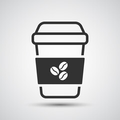 Disposable coffee cup icon with coffee bean logo