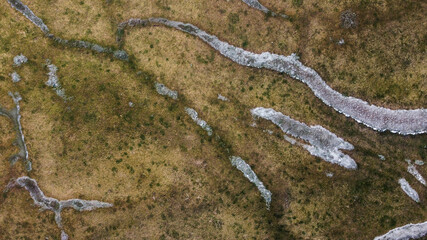 Frozen ice on field, from above.