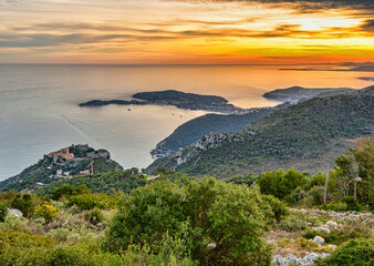 Sunset over the French Alps and the Mediterranean sea in France