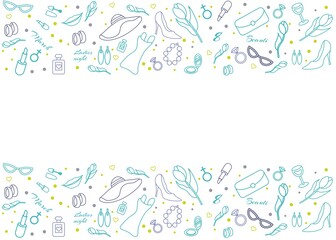 
8 March greeting card template. Vector illustration. International Women's Day. Modern postcard. Linear icons. Happy Women's Day. Spring palette.