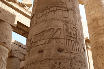 Karnak temple in historic city. Ruins of the ancient town. View of the antique famous sculptures at...