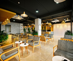3d render of restaurant and cafe interior