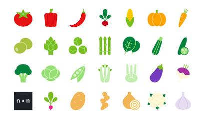 Set of vector flat color icons. Vegetables isolated on white. Modern design. Healthy food and vitamins