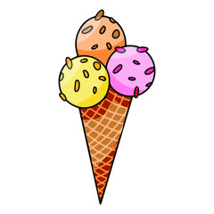Summer holiday ice cream in cone hand drawn vector illustration isolated on white backgraund