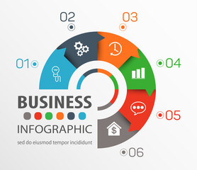 Business infographic vector design template  with  6 steps. For content, diagram, flowchart, steps, parts, timeline infographics, workflow layout, chart