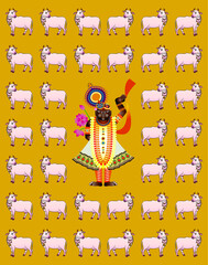 Shrinathji or Lord Krishna with cows, painting