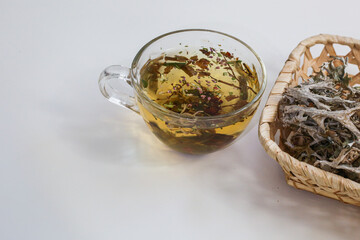 Moss tea good for health. Reindeer lichen tea. Moss tea good for health. Herbal tea.