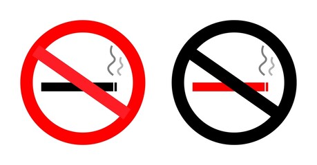 No cigarette warning sign illustration. Stop tobaco icon. Cigarette is forbidden symbol. Red and black prohibition of nicotine smoke. Information graphic of prohibit and abstain of habit.Vector EPS10