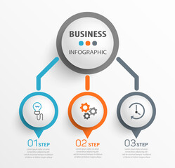 Business infographic design template with 3 options, parts, steps or processes