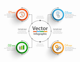 Vector  infographic template with 4 options,  steps, process chart.  Infographics design vector can be used for workflow layout, diagram, annual report, web design