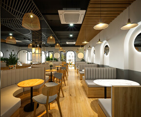 3d render of restaurant and cafe interior