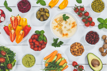 Vegan food vegetables background healthy organic wooden board moody