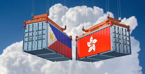 Freight containers with Hong Kong and Philippine flag. 3D Rendering 