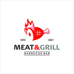 Barbecue Logo Design Grill and Smoke Meat. Tasty Food Menu Graphic Template Ideas 