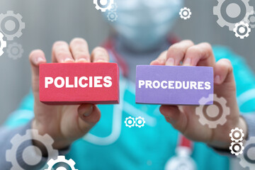Medical concept of policies procedures. Procedure, policy clinic management.