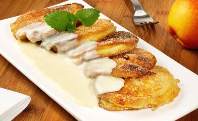 Apple Beignets with Vanilla Sauce and Cinnamon Sugar