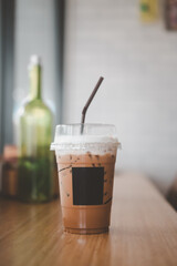Iced Mocha coffee in plastic cup.
