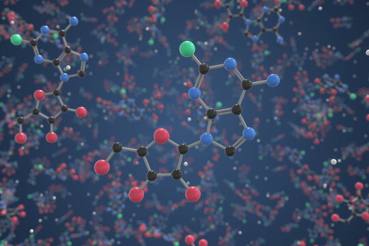 Molecule of Fludarabine. Molecular model, science related 3d rendering